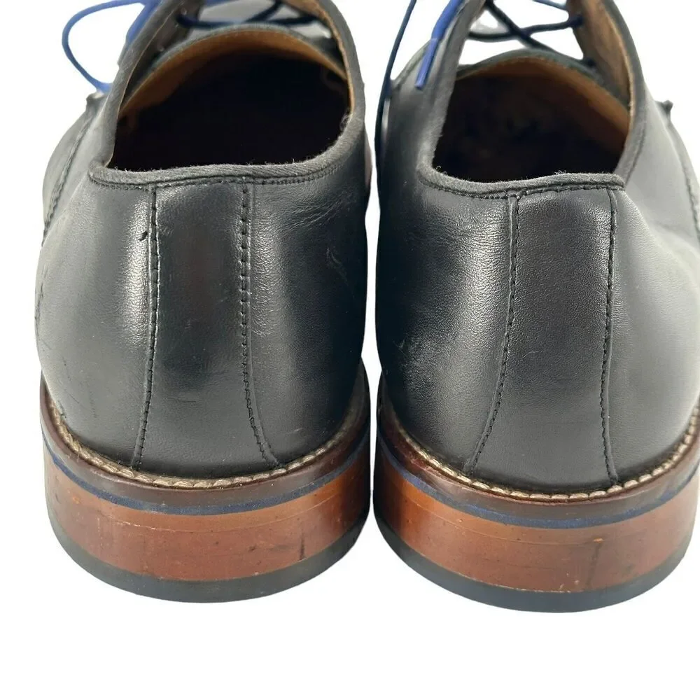 Johnston Murphy Oxford Shoes Conrad Plain Toe Black Leather Blue Detail Men 10.5